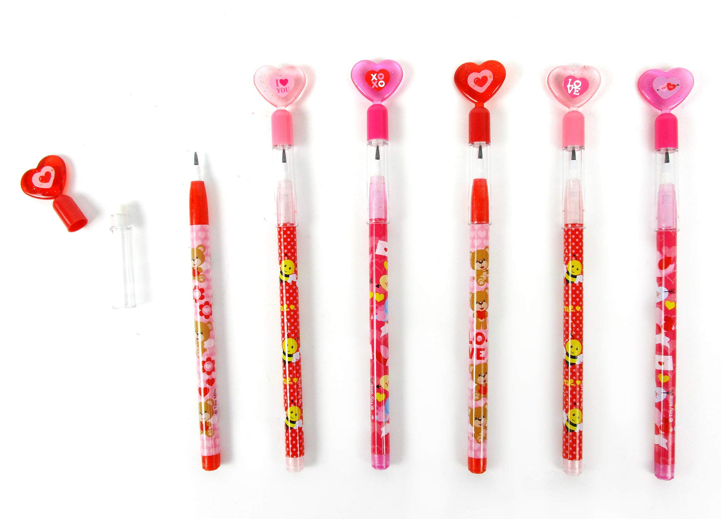 TINYMILLS 24 Pcs Valentines Day Heart Multi Point Pencils Party Favors Goodie Bag Stuffers Classroom Exchange Valentines Day P