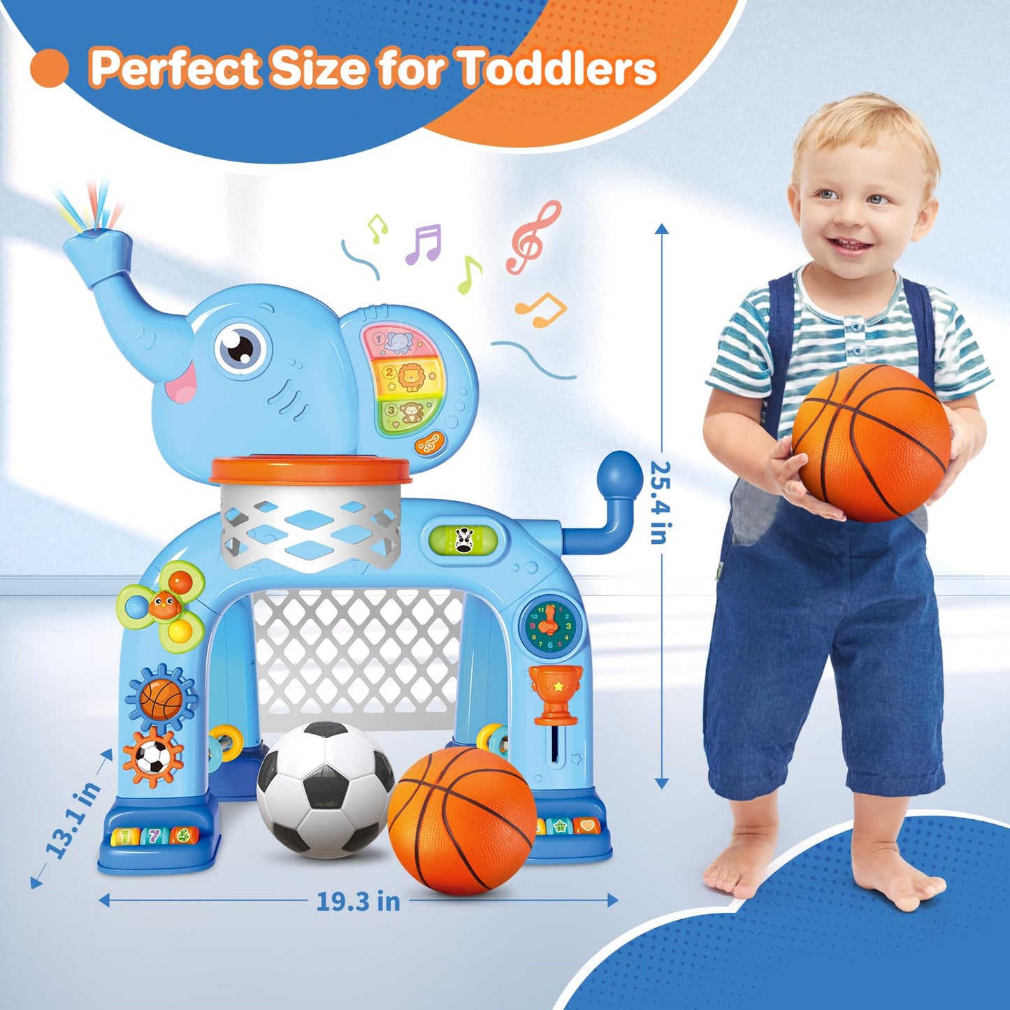 Springflower Toddler Basketball Hoop & Soccer Goal Activity Center Toys With Light & Music,Elephant Toddlers Musical Toys Gift, Baby & Toddlers Christmas Birthday Gift For 1 2 3 Year Old Boys & Girls