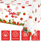 Tiamon 3 Pcs 108 x 54 in Strawberry Party Tablecloth Sweet One Birthday Table Cover Berry First Birthday Decorations Strawberry
