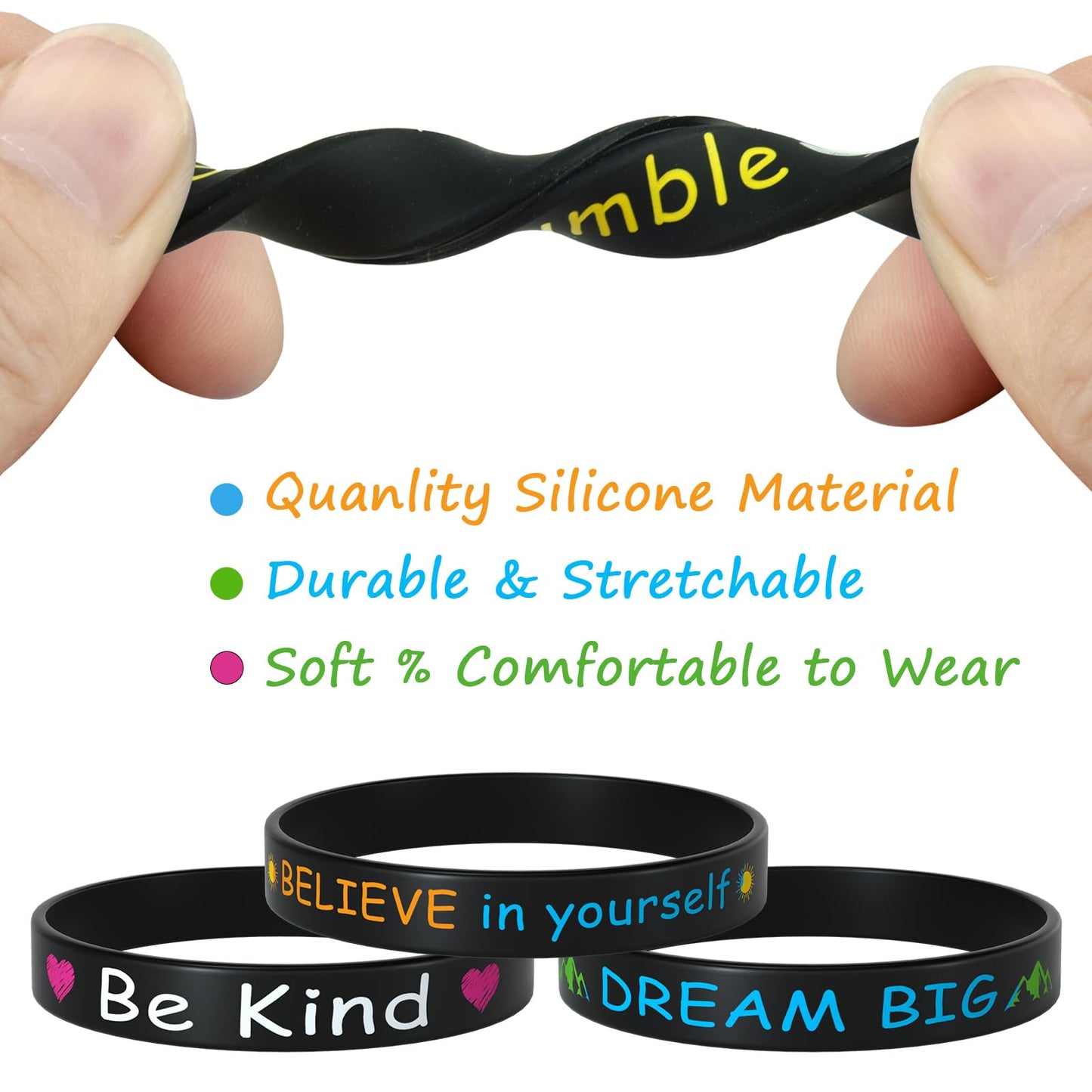 Morcheiong 120 Pieces Motivational Rubber Bracelets Wristbands Black Inspirational Quote Silicone Bands Unisex Style- 12 Designs