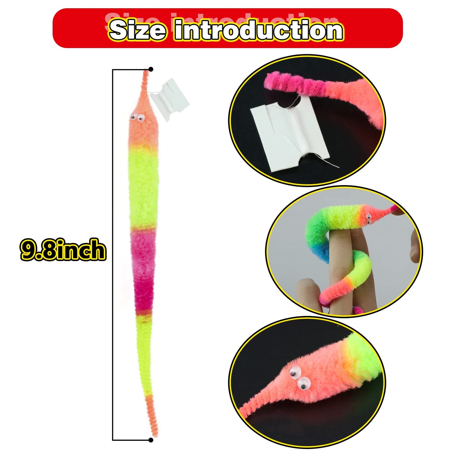 Shengsen 6 Pieces Rainbow Fuzzy Worm Toys Tricky Worms On String Bulk Toys Carnival Party Favors For Kid Cat