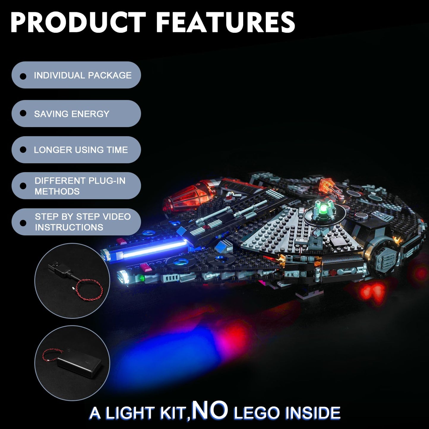 Brickbling Led Light Compatible With Lego The Dark Falcon, Creative Lighting Compatible With Lego 75389-No Model (Classic Versio