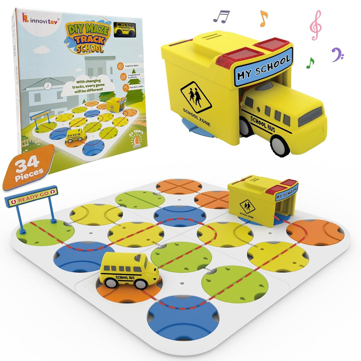Toyscape Diy Maze Track School | Race Car Building Block Set | Interactive, Customizable, Educational Maze Game For Kids, Builda
