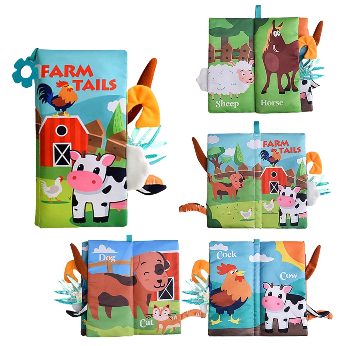 Cloth Book For Baby 0 To 12 Months Sensory Cloth Book With 5 Animal Tails Peekaboo Books For Babies Interactive Crinkle Pages So