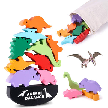 Pjdrllc Dinosaur Toy Wooden Stacking Game: Challenging Banlance Game - Develop Concentration Coordination Problemsoving Skills For Kids Ages 3 Years Up