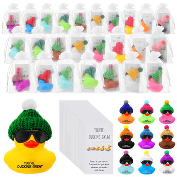 Deekin 30 Sets Thank You Gift You'Re Ducking Great Motivational Cards Mini Colorful Rubber Ducks With Glasses Hats With Card Organza Bags Bulk Toy For Cruises Students Coworkers Baby Shower