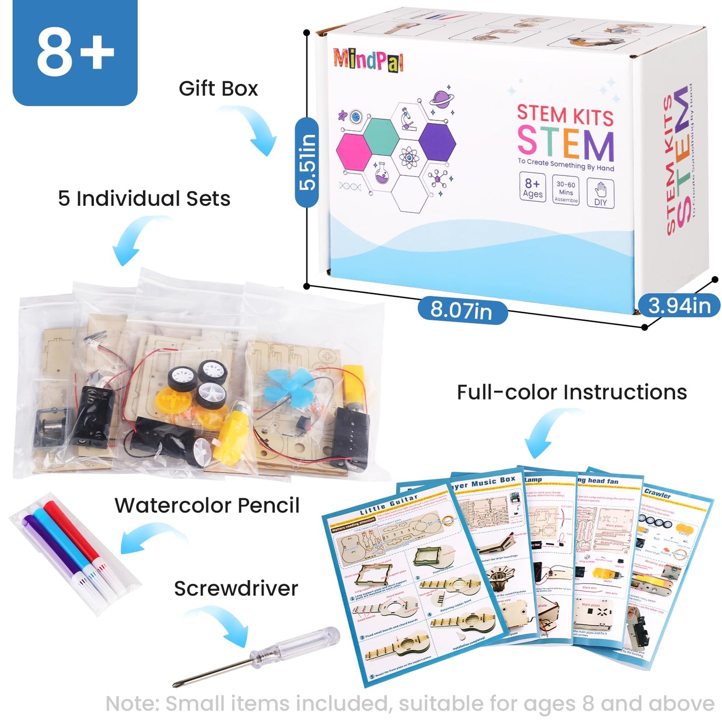 Mindpal 5 In 1 Wood Stem Kits For Kids Age 8-10, Music Engineering Kits, Science Kits For Kids Age 8-12, Wooden 3D Puzzles, Buil