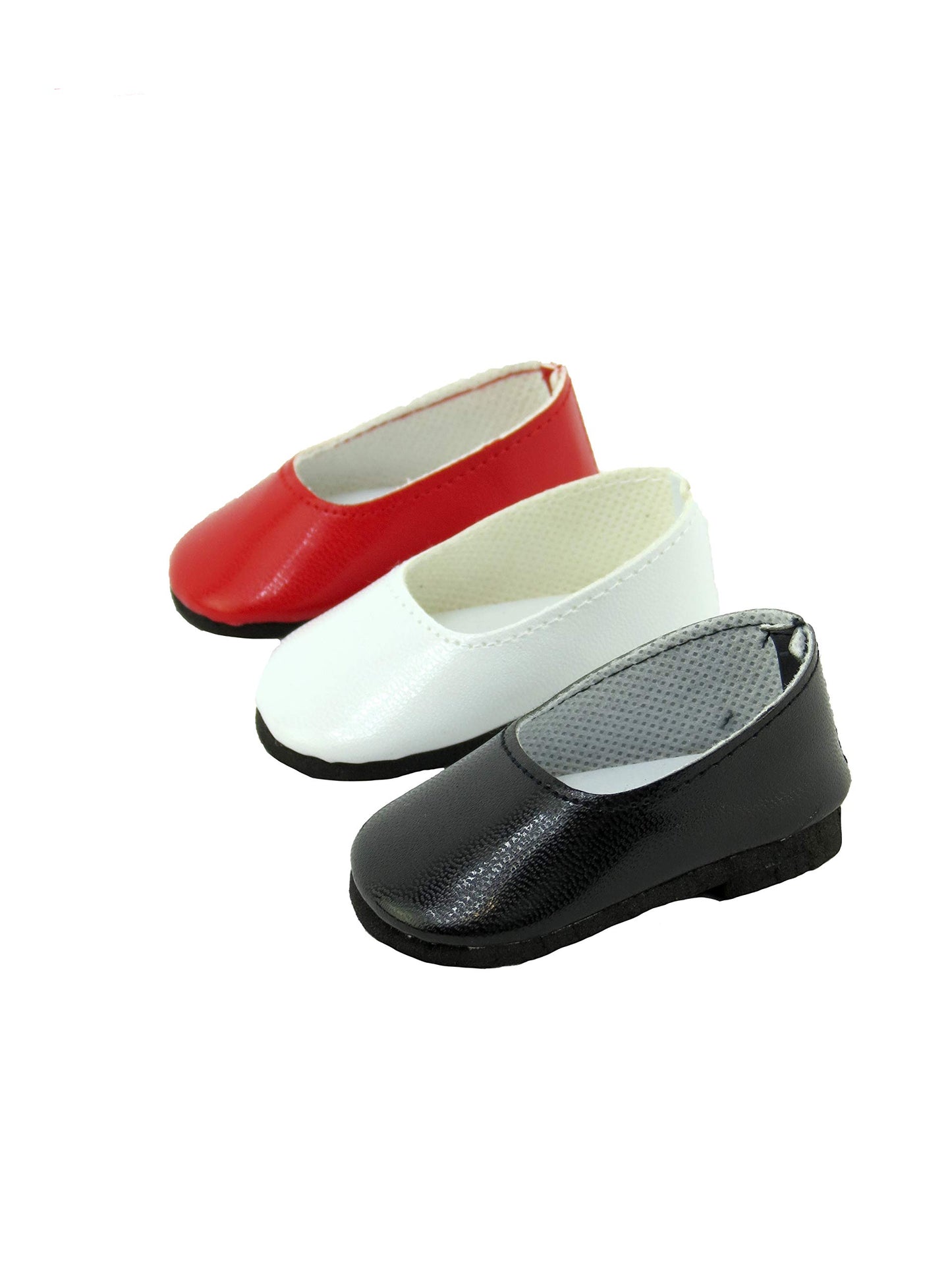 American Fashion World Red  White  and Black Flats for 18-Inch Dolls | 3 Pack | enhanced Quality & Trendy Design | Dolls Shoes | Shoe Fashion for Dolls for Popular Brands