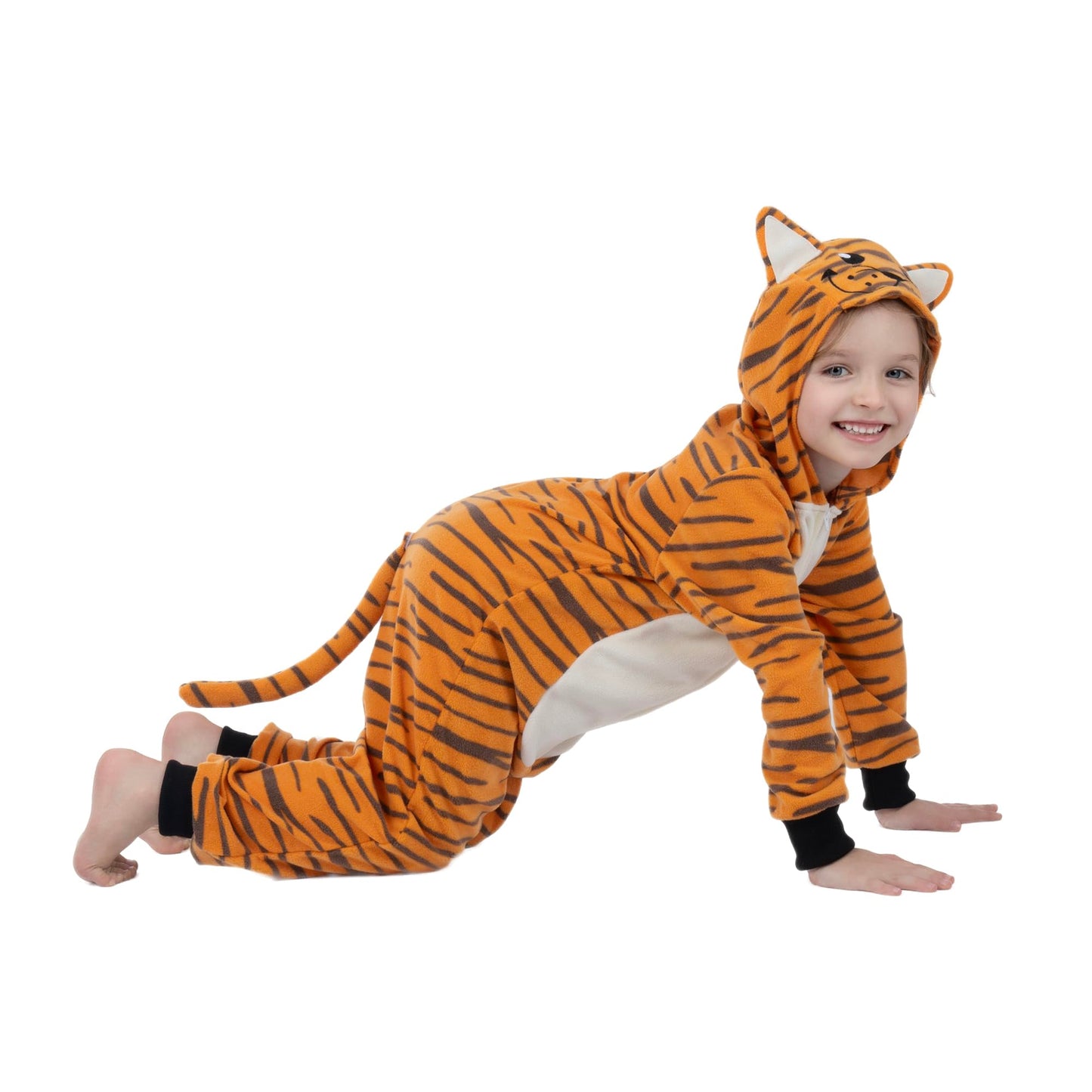 Sincere Party Tiger Onesie Novelty Tiger Jumpuit With Emb Face Costume For Kids 2Xl(12-14)