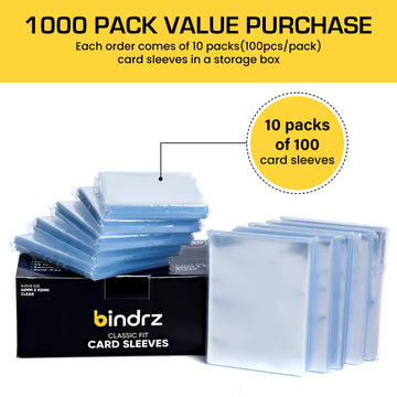 Bindrz 1000 Trading Card Penny Sleeves - 45 Micron Thick - 66 X 92Mm - High Clarity Classic Protectors For Tcg Mtg And Sports Ca