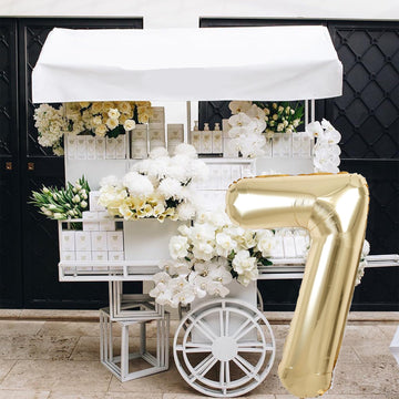 40 Inch Giant White Gold Number 7 Balloon, Helium Mylar Foil Number Balloons For Birthday Party, 7Th Birthday Decorations For Ki