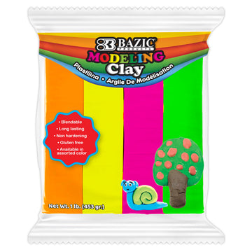 BAZIC Products Modeling Clay Neon Color 1 LB, Modeling Dough Non Toxic Gift for Artist Kids, Bulk for Classroom, 1-Pack