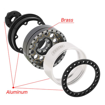 INJORA 1.9'' Beadlock Wheel Rim - 153g Super Heavy Brass & Aluminum Deep Dish Wheel for 1/10 RC Crawler SCX10 TRX4 VS4-10 Gen8 (