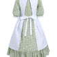 Nuoqi Pioneer Girl Costume, Green Colonial Girl Costume Prairie Dresses With White Apron 6-7