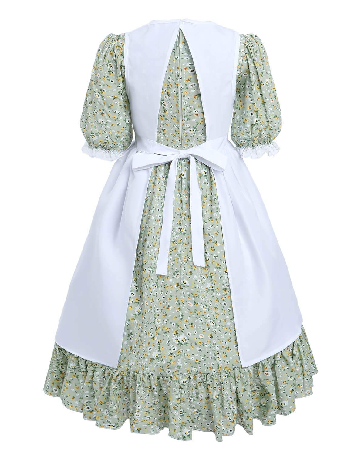 Nuoqi Pioneer Girl Costume, Green Colonial Girl Costume Prairie Dresses with White Apron 4-5