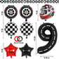 Race Car 9 Balloons, 40 Inch Racetrack Number 9 Balloon, Large Foil Mylar Racetrack Black 9 Balloon For 9 Year Old Birthday Race