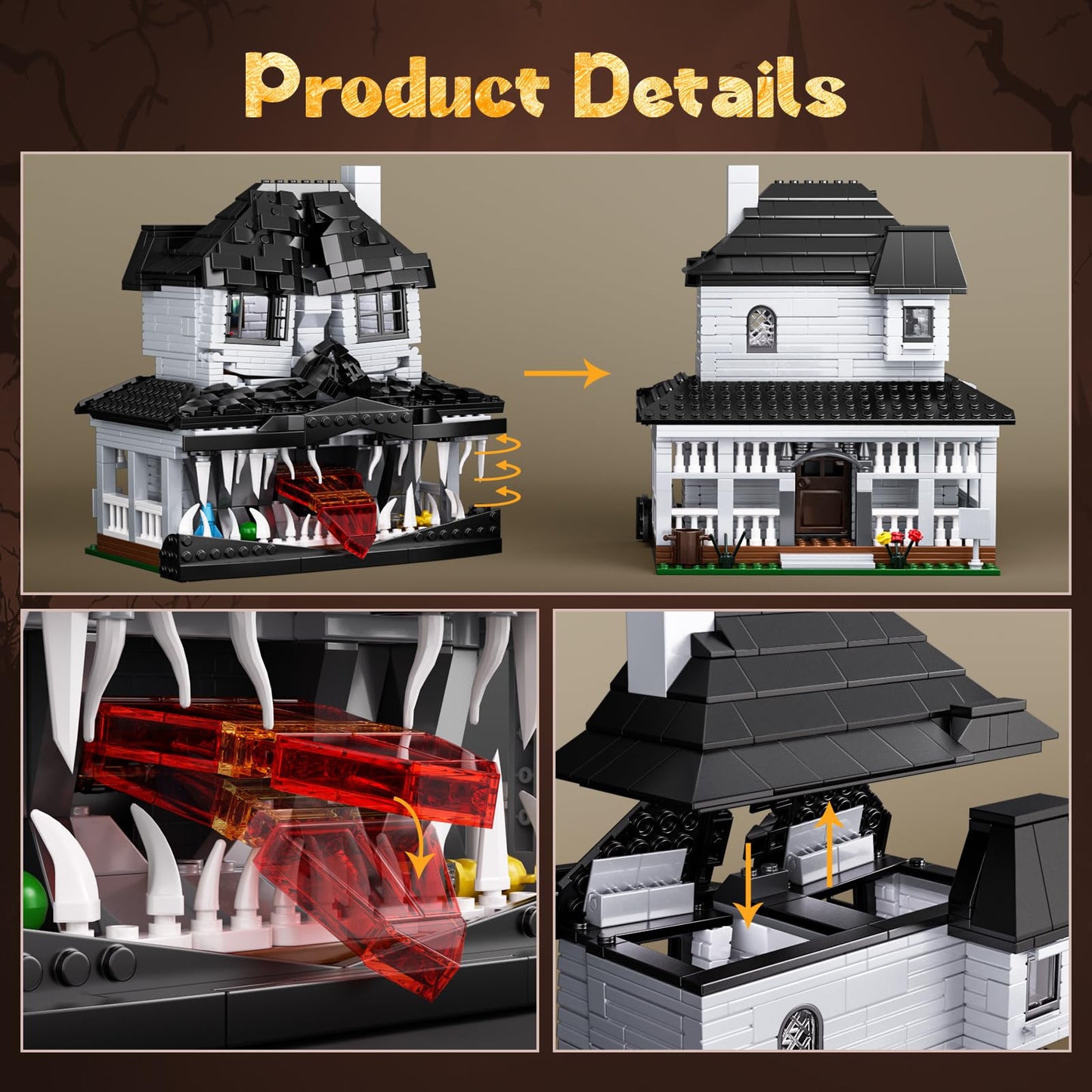Millionspring Monster House Building Block Set, 750 PCS, ABS, Compatible with Lego, Horror Theme, Ideal Gift for 12+ Kids & Adults