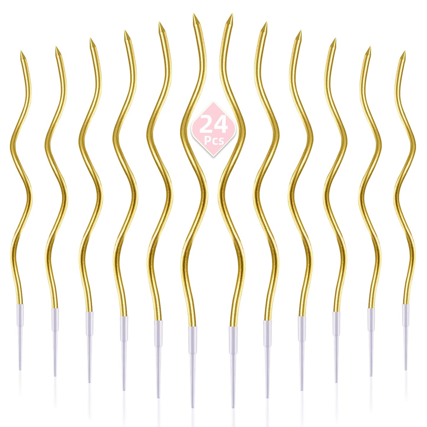 PHD CAKE Gold Spiral Metallic Birthday Candles, 24-Count, 7.1 inches, Perfect for Parties and Weddings