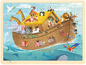 Moinkidz Wooden Puzzles For Kids Ages 3-5, Noah'S Ark 100 Piece, Religious Scene Christian Bible Puzzles For Kids Ages 4-8 With 
