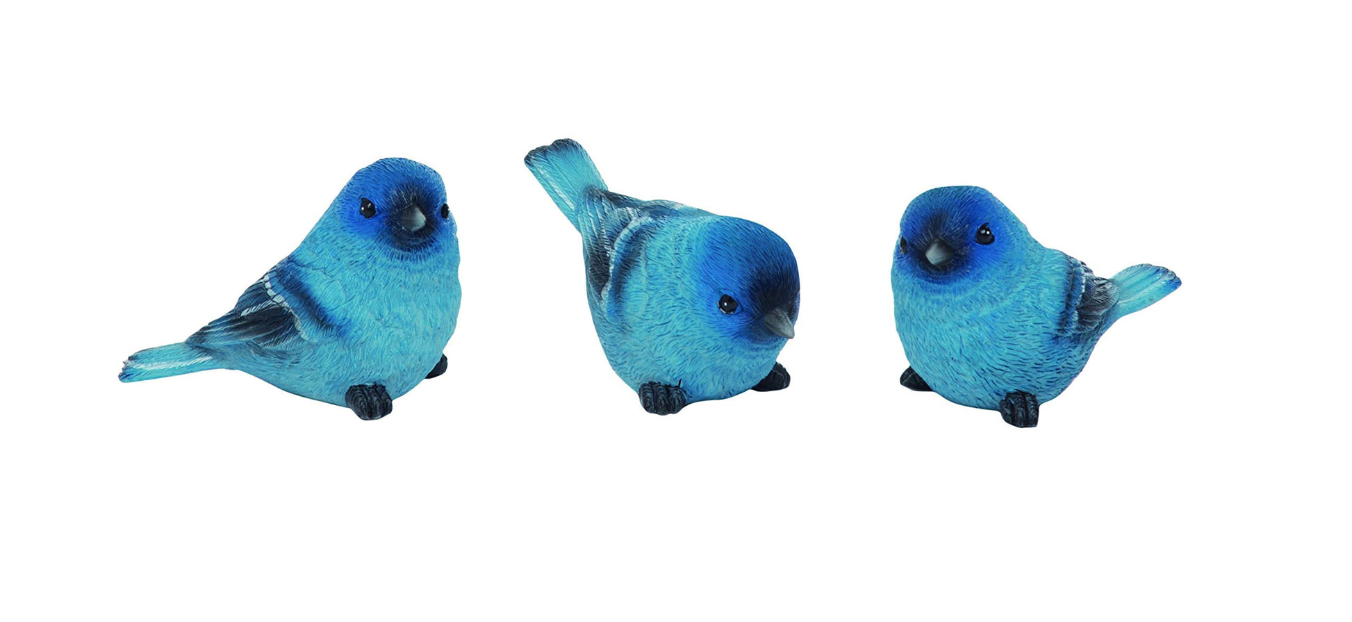 Set of 3 Bluebird Figurines, Indigo Bunting, 3 Poses, Made of Resin, 3.25  Long x 1.5 Wide x 1.75 Tall