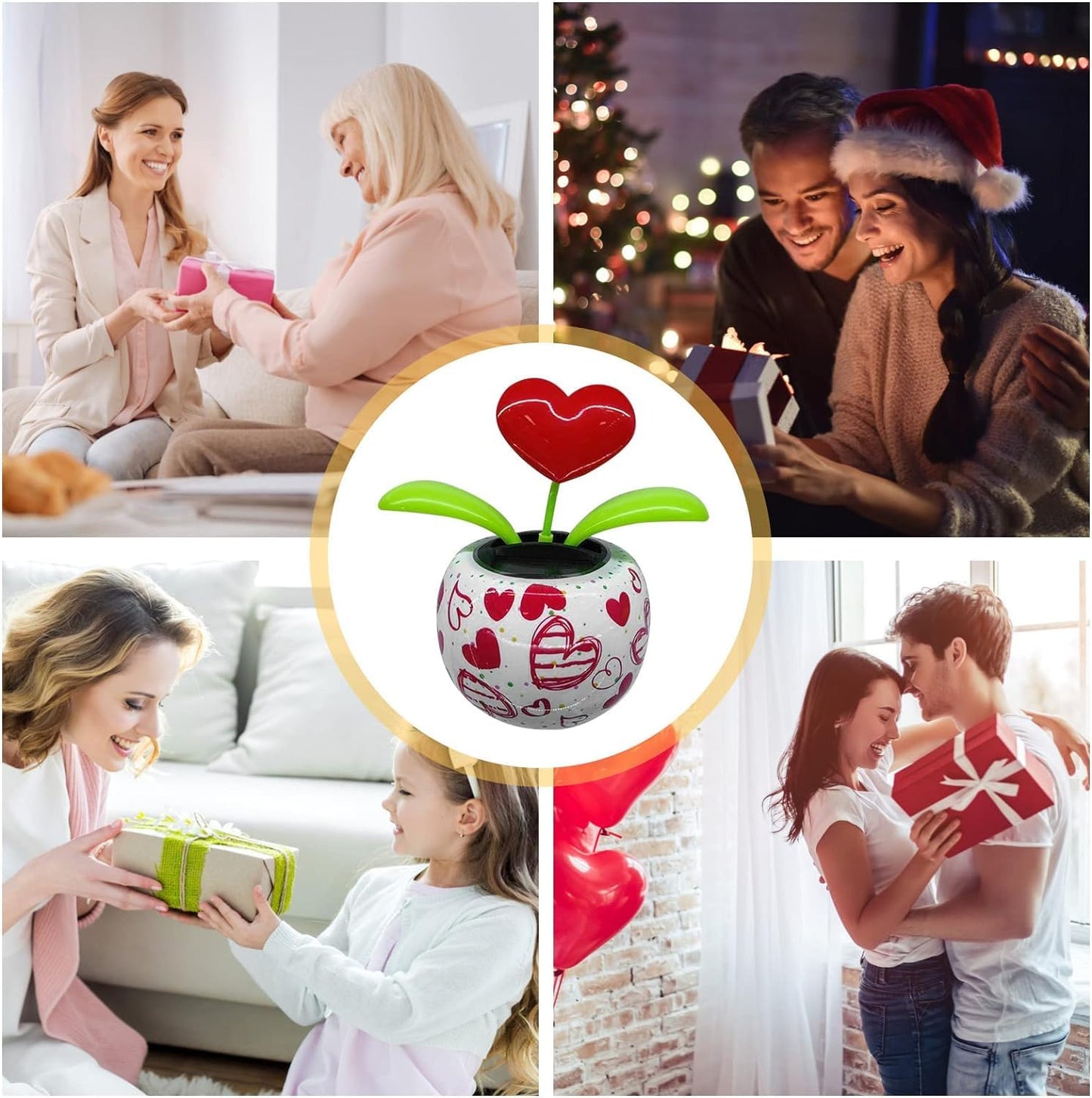 Red Solar Powered Dancing Figurines Toy - Solar Dance Flower, Heart Swing Dancing Flower In Pots, Shaking Head Ornament Car Dash