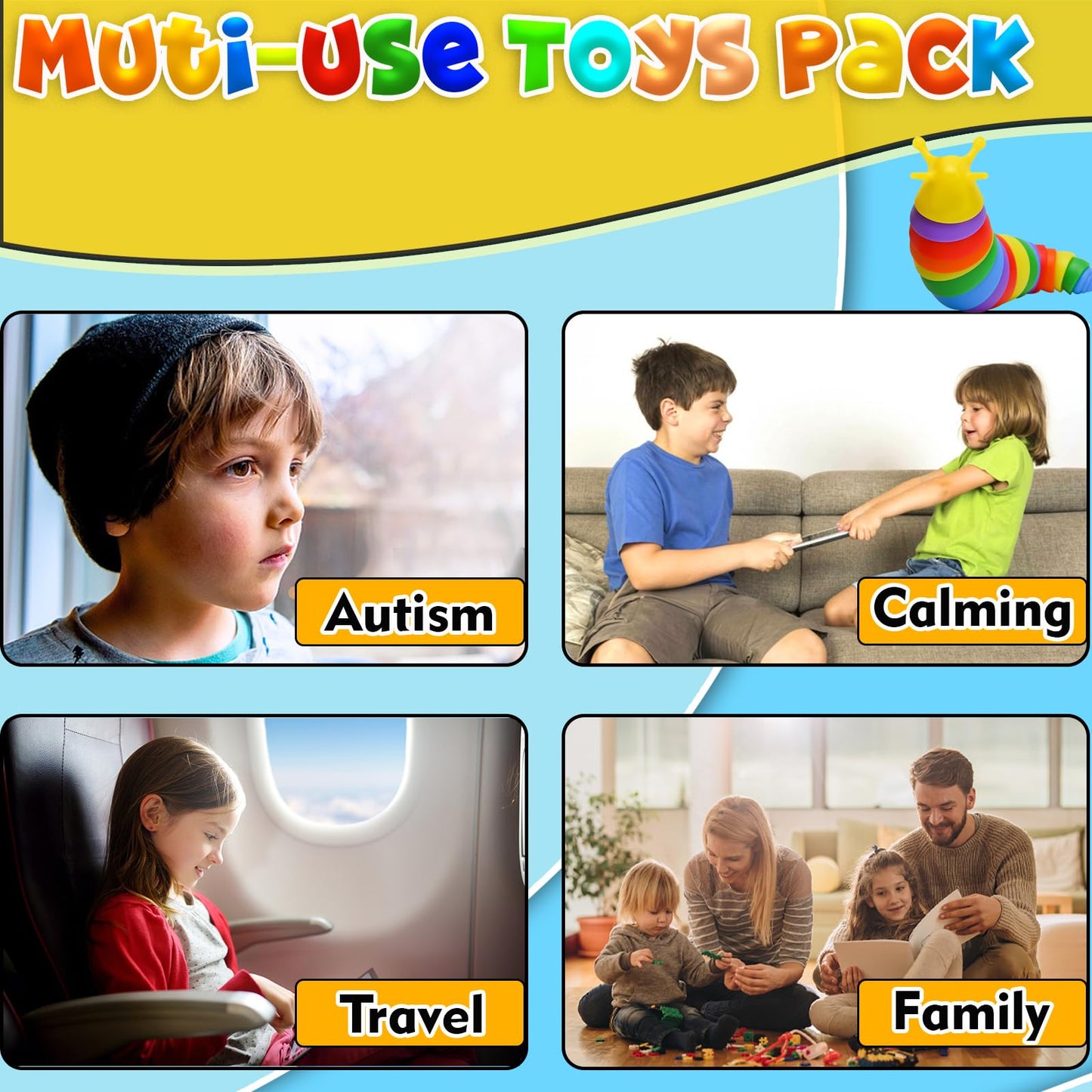 Sensory Toys For Autistic Kids, Autism Squishy Fidget Toys Slug Quiet Fidgets Classroom Calm Down Travel Essential For Toddler A