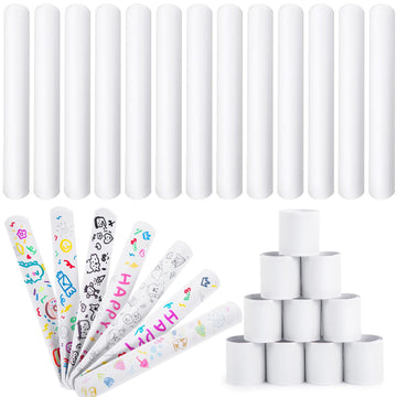 LovesTown 48PCS Slap Bracelets White, Party Slap Bracelets DIY Wrist Bands Bulk Blank Snap Band for Kids Birthday Party Favors S