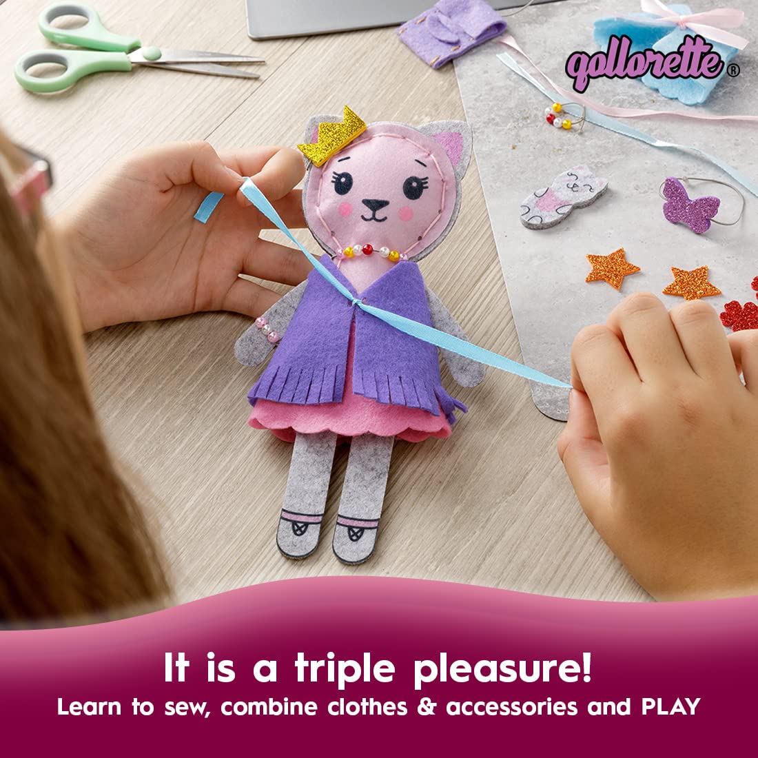 qollorette Kitty Felt Sewing Kit for Kids - DIY Craft, Beginner Sewing, Fabric Toy