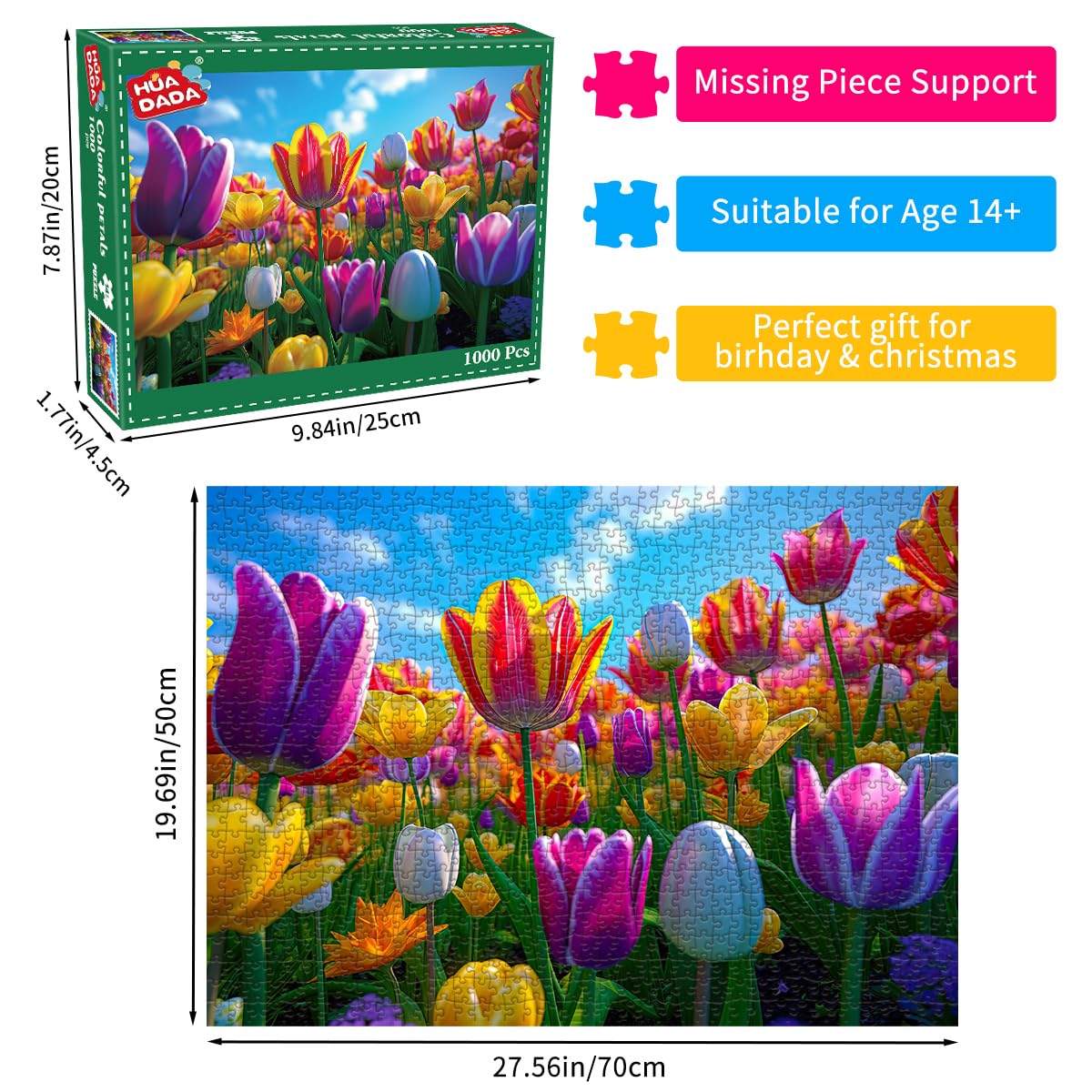 Huadada Jigsaw Puzzles For Adults 1000 Piece Jigsaw Puzzles For Adults Challenging Game Puzzles With Letters On Back(Flower)