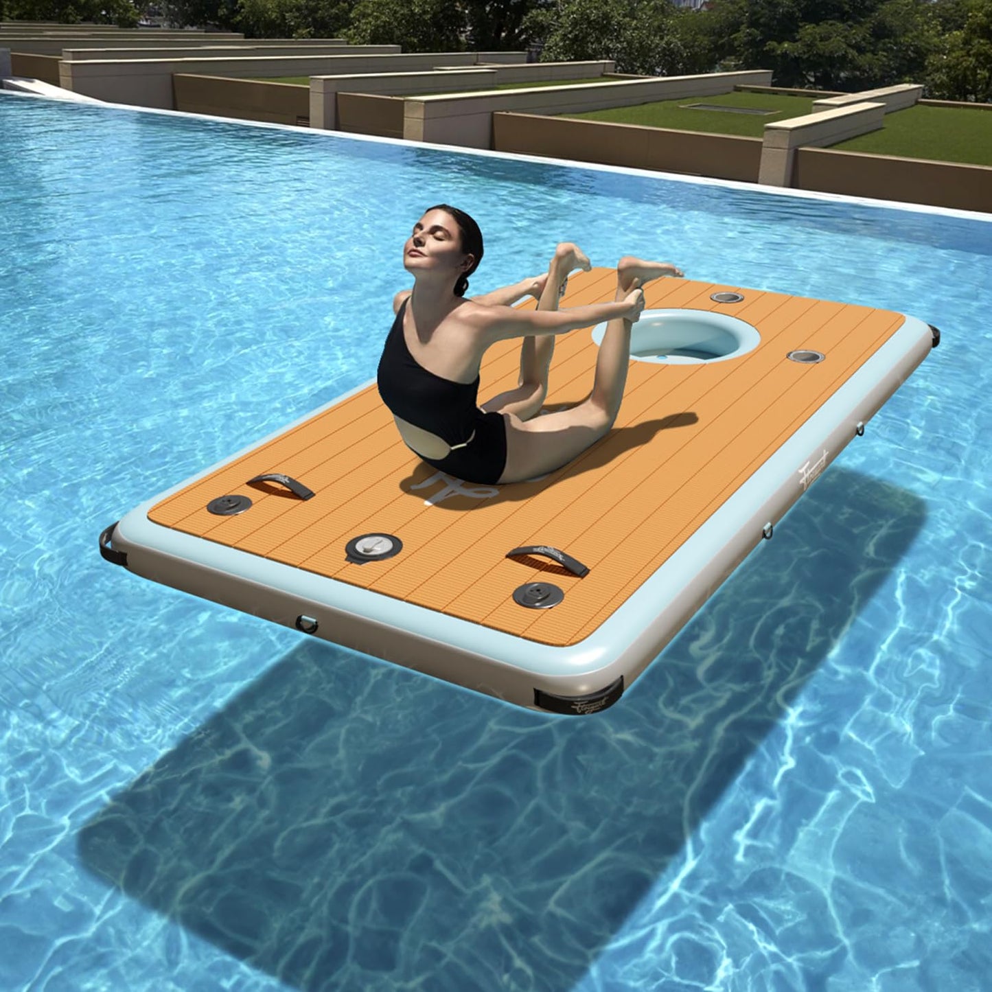 Inflatable Floating Dock | Buiit-in Cup Holders | Action Camera Mount | 12mm EVA Non-Slip Foam Deck | Floating Docks for Lakes, 