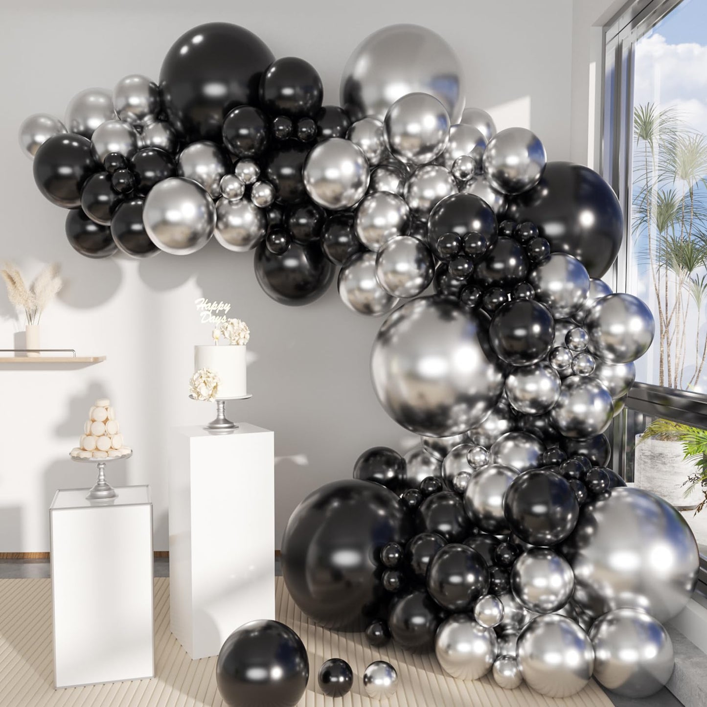 MEBAY Black Silver Balloons Garland Arch Kit, 146Pcs Latex Balloons, 18-5 Inch for Party, Wedding, Birthday Decorations