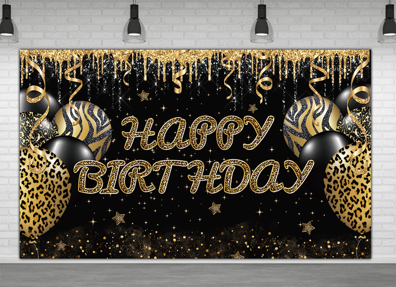 Large Gold Leopard Happy Birthday Backdrop Huge Leopard Happy Birthday Banner Cheetah Birthday Party Decoration Gold Leopard Bir
