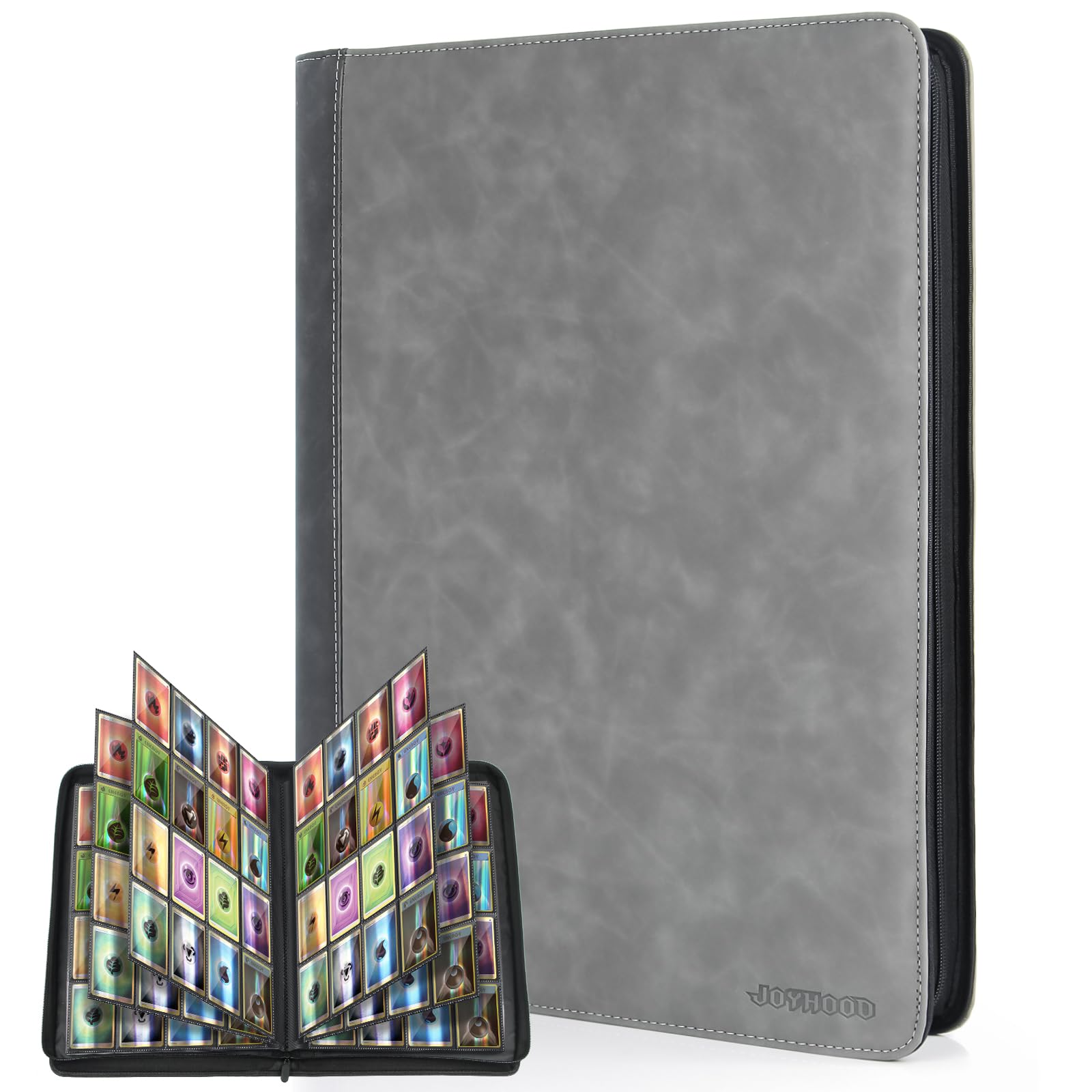 JoyHood Card Binder for Trading Card  Card Collection Binder with 16 Pocket - Hold Up to 1024 Cards  Card Album Holder compatible with TCG/PM/MTG/OPCG/YGO Card (Grey  16 Pockets)