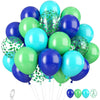 FunHot Blue and Green 35pcs Confetti and Latex Balloons for Boys Birthday, Baby Shower, Dinosaur Theme Party Supplies