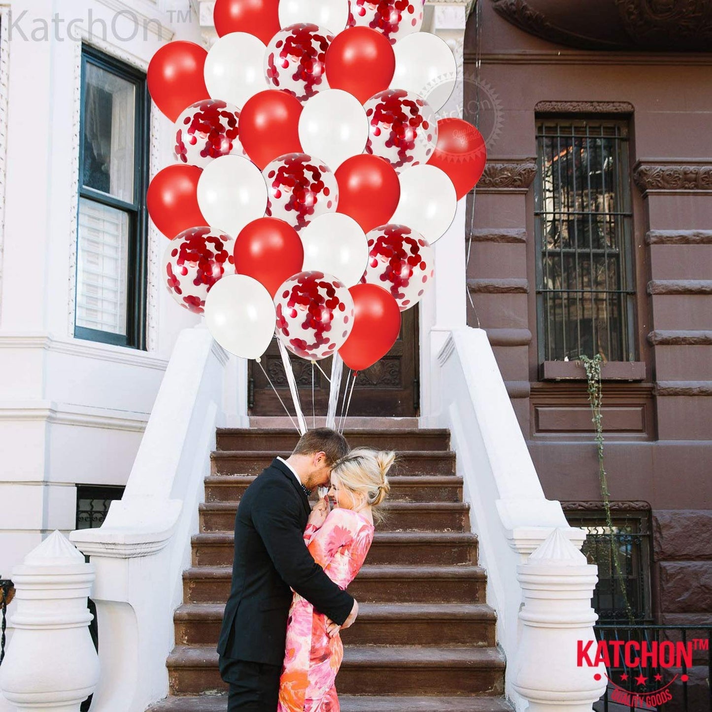 KatchOn, Valentines Day Balloons Red and White - 12 Inch, Pack of 40 | Red and White Balloons, Red White Confetti Balloons for V