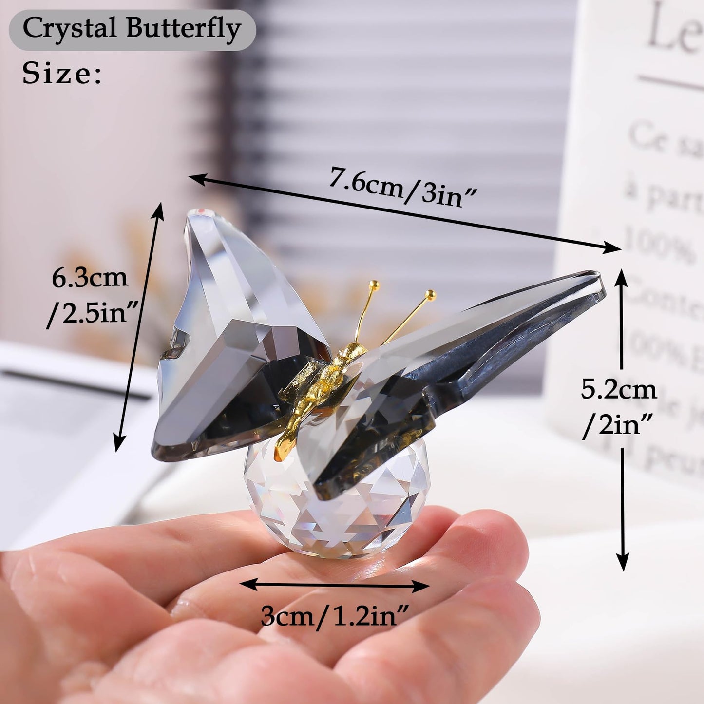 Movdyka Crystal Butterfly Decor Figurines Gifts For Women, Grey Glass Butterfly Craft Desk Office Dcorations Table Centerpieces,