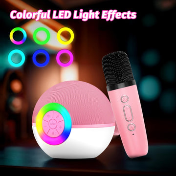 Goopow Mini Karaoke Machine Speaker For Kids Adults, Portable Bluetooth Microphone Song Toys With Led Light, Best Chritmas Birthday Festival Gift For 3 4 5 6 7 8+ Year Old Girls Boys (Pink-2Mic)