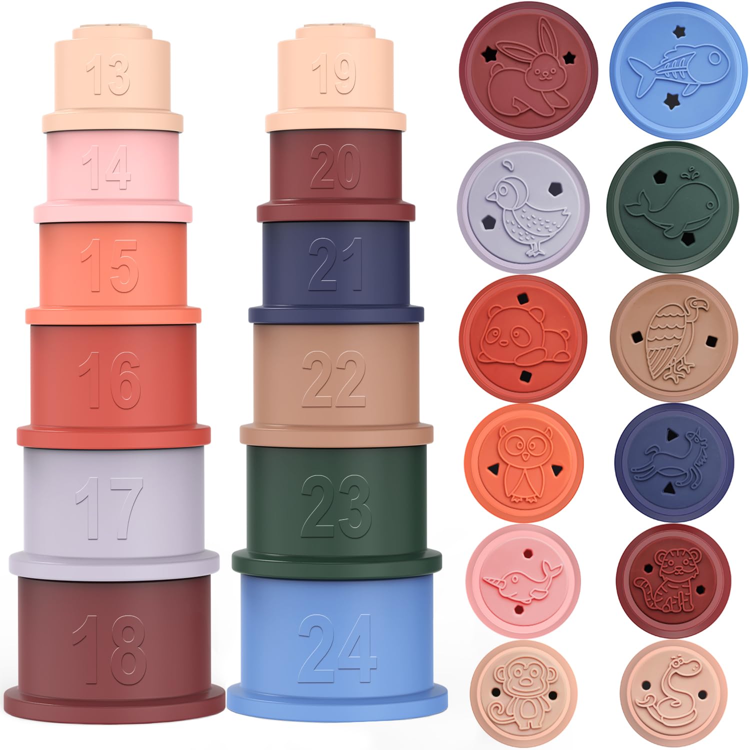 Maliton Stacking Cups Toy, Fun Educational Soft Silicone Baby Stacking Cups, With Number Letter Animal, Toddler Stacking Toys Fo