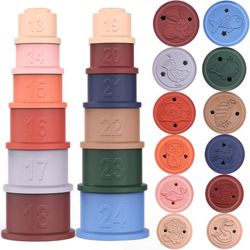Maliton Stacking Cups Toy, Fun Educational Soft Silicone Baby Stacking Cups, With Number Letter Animal, Toddler Stacking Toys Fo
