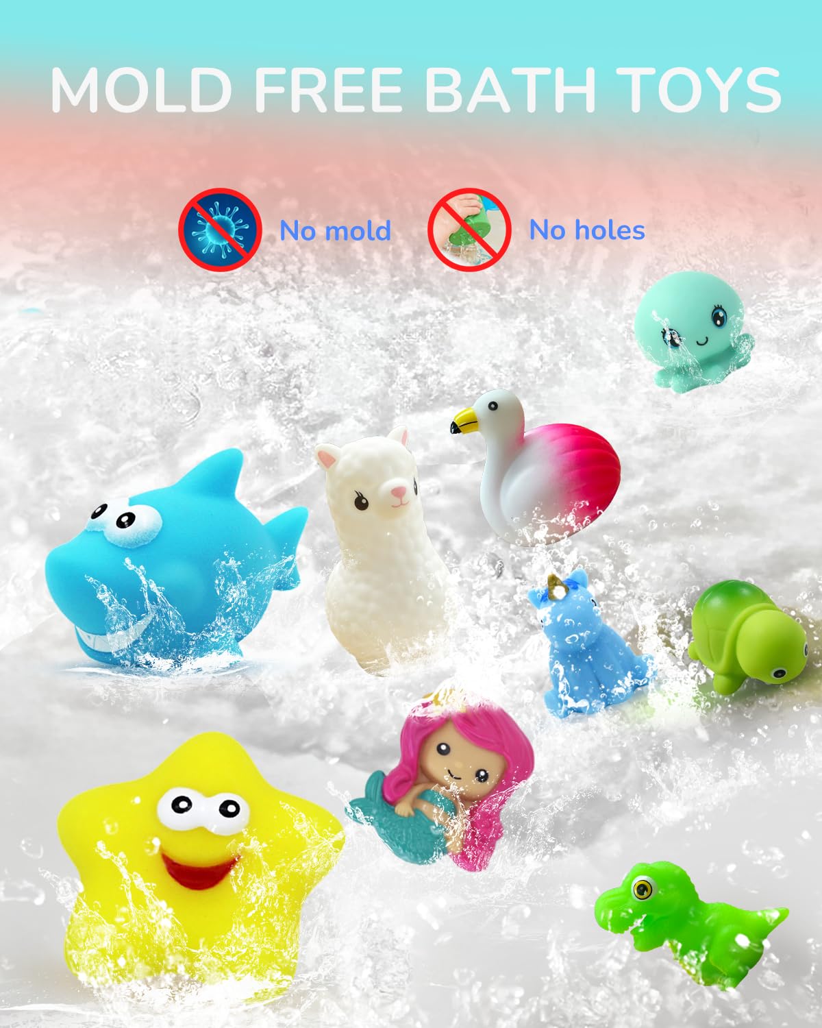 No Hole Light Up Bath Toys, 9Pcs Flashing Colourful Bathtub Mermaid Toy With Storage Bag And Net Fishing For Swimming Pool Party