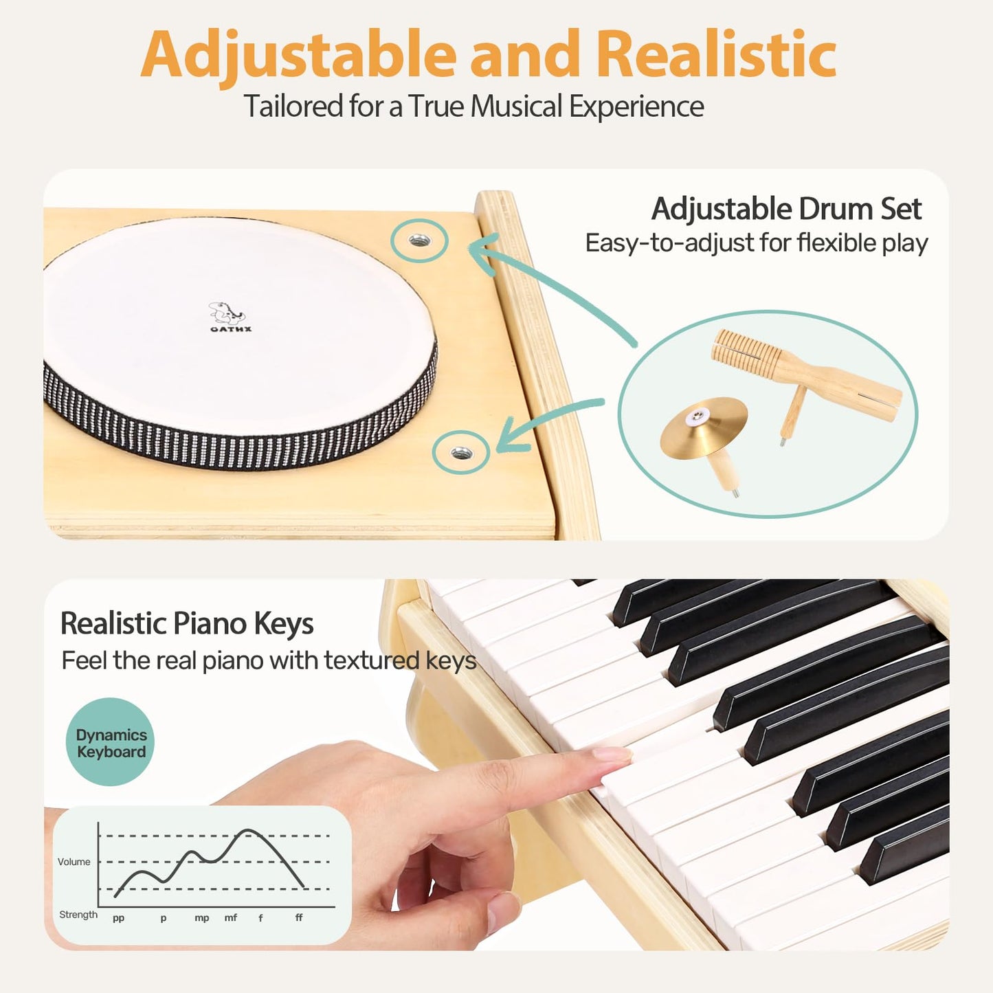 Oathx Kids Piano Keyboard, 25 Keys Digital Piano Toys With Drum Set And Volume Adjustable, 6 In 1 Musical Instruments For Kids Toddlers Baby Children, Wooden Mini Piano Gifts For Girls Boys Ages 3+