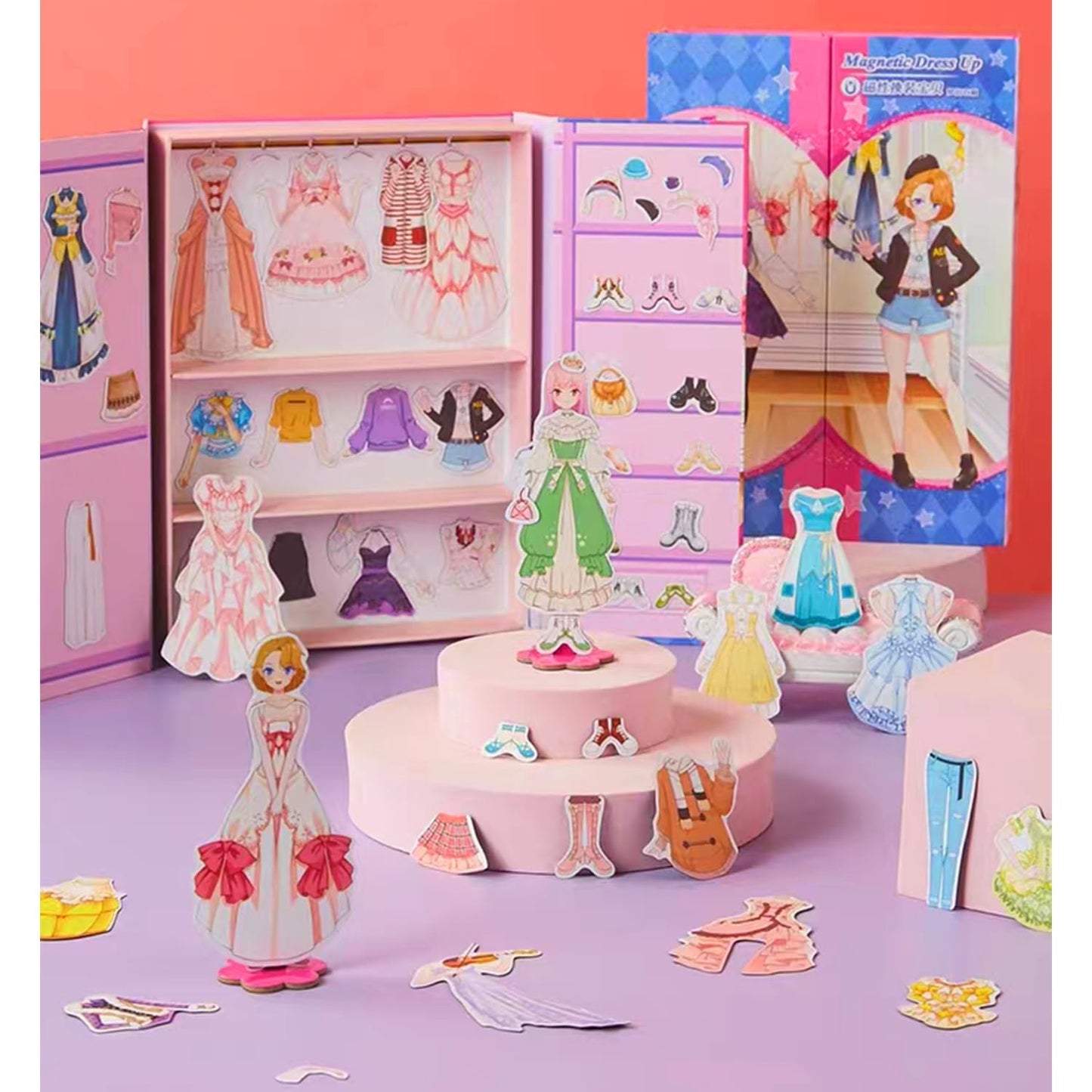 Magnetic Dress Up Paper Doll Pretend Play Game Toys,Dollhouse Magnet People Clothes Puzzles Development For 3+ Year Old Girls To
