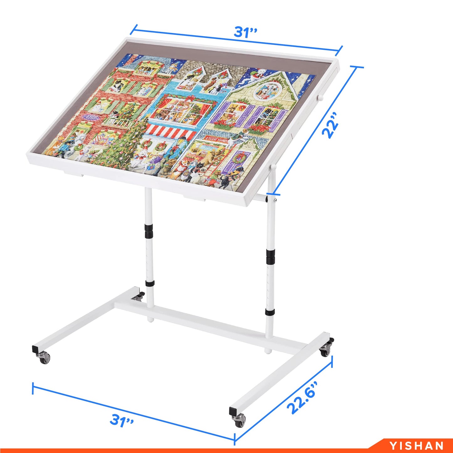 YISHAN Tilted Jigsaw Puzzle Board with Cover for 1000 Piece Puzzles  Movable Jigsaw Puzzle Table with Drawers for mature-themeds Children  Angle Height Adjustable  enhanced Rubber Wheels