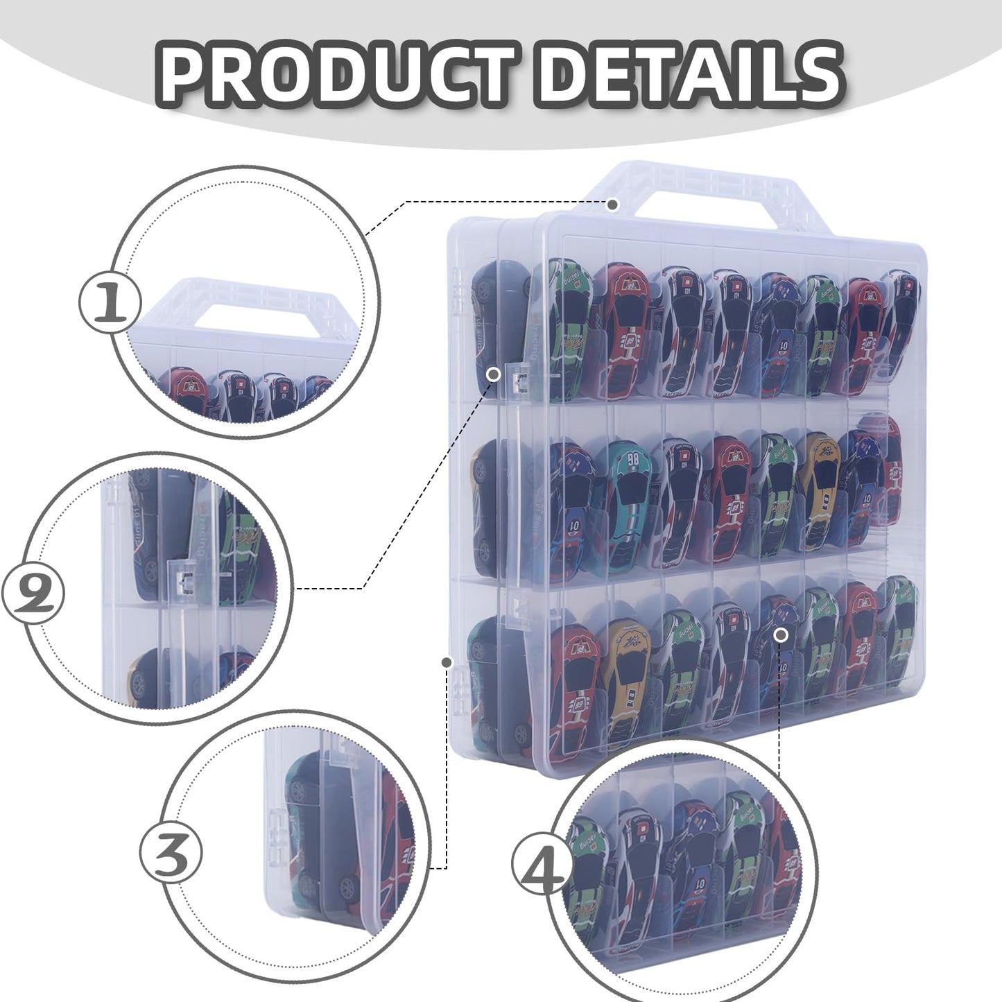 Heiilan Toy Car Storage Organizer Case For Hot Wheels Car - Double Sided Display Carrying Container Holder For Matchbox Cars, Lo