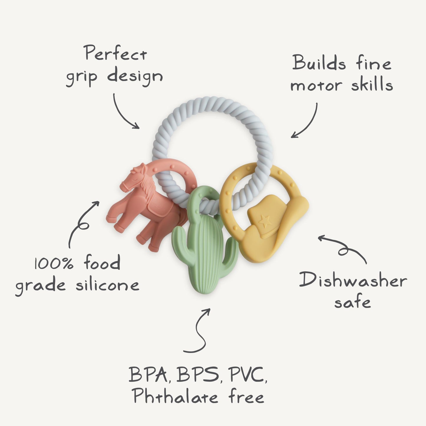 mushie Silicone Teething Ring Toy - Western Color - Model MTR-103 - Safe and Stylish Baby Teether