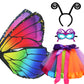 D.Q.Z Fairy Butterfly-Wings Costumes For Girls Dress Up Clothes Rainbow Tutu Mask Headband Role Play Toys For Girl 3-8 Gift (Rainbow)