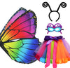 D.Q.Z Fairy Butterfly-Wings Costumes For Girls Dress Up Clothes Rainbow Tutu Mask Headband Role Play Toys For Girl 3-8 Gift (Rainbow)