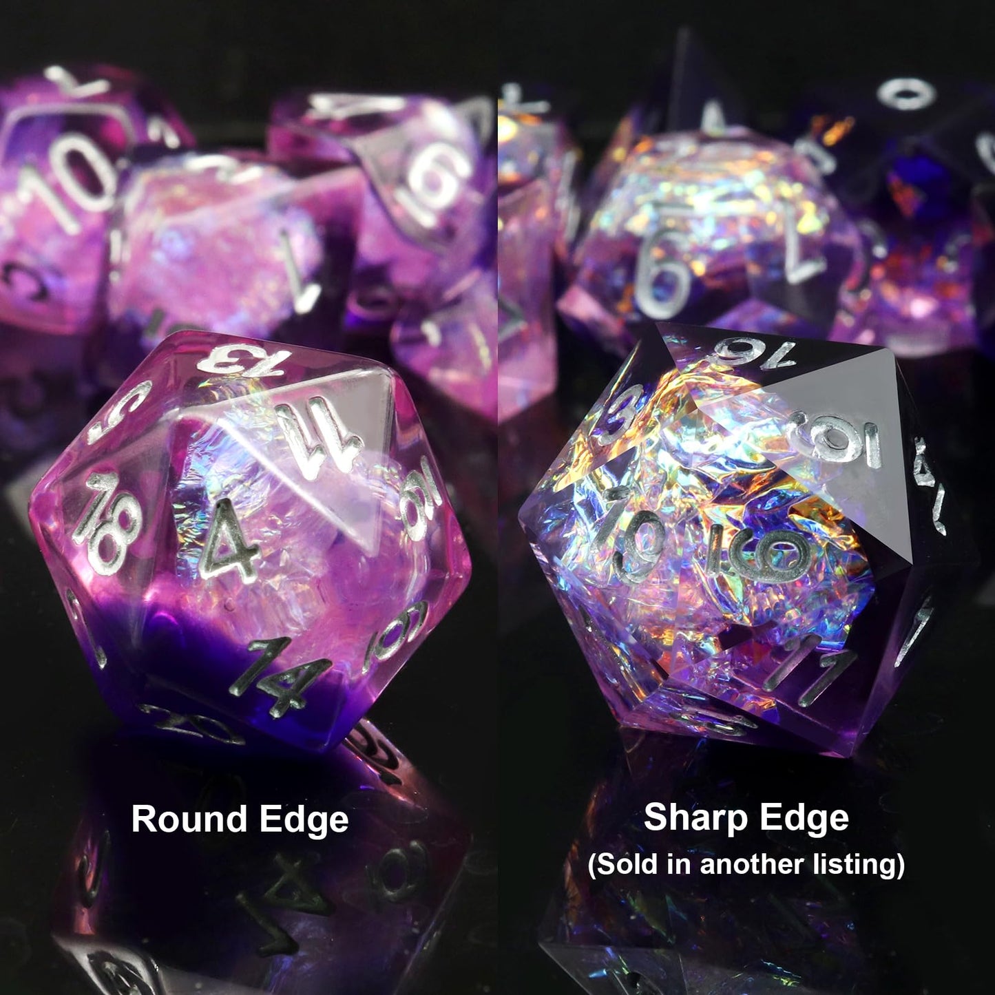Haxtec DND Dice Set Purple Resin Polyhedral Dice with Iridecent Mylar Inclusions for D&D Dungeons and Dragons TTRPG Gifts