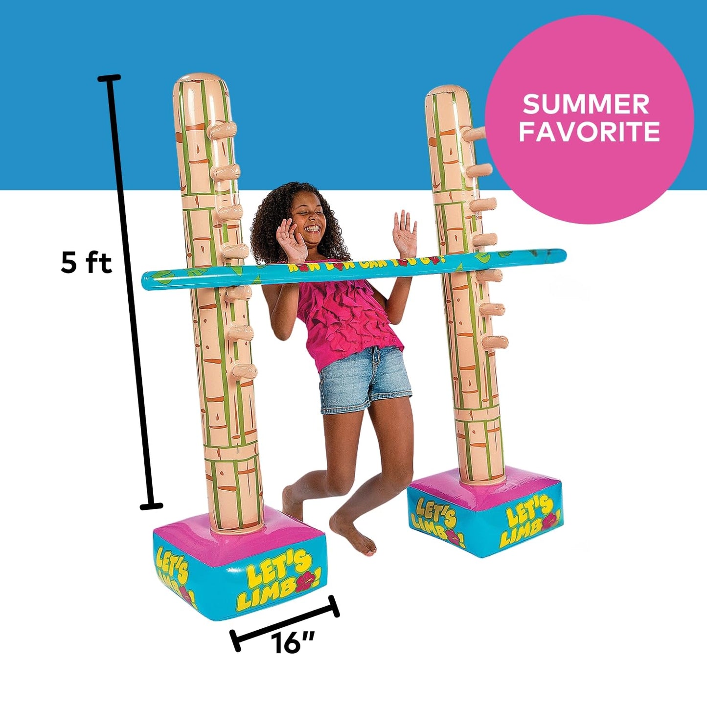 Fun Express Limbo Game, 5 Feet Tall, How Low Can You Go Vinyl Limbo Outdoor Game Set, 3 Pieces, Great For Luau, Cookout, Pool Pa