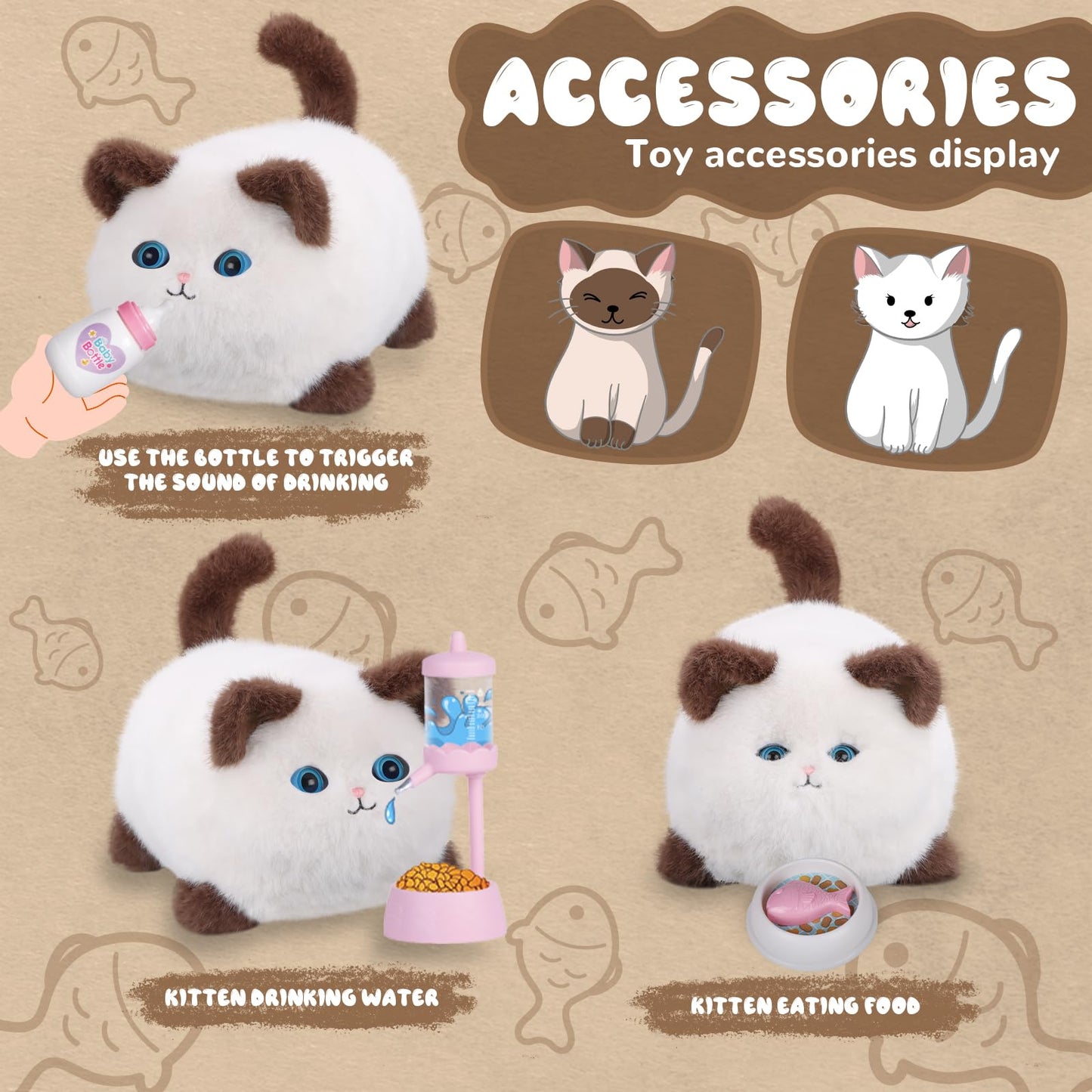 Jimate Interactive Cat Toys For Kids Aged 3-7, Plush Toy Cat That Meows, Blink And Talk, Children'S Toy Pet Cat With Pet Waterer